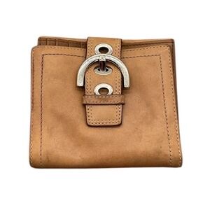 Coach Vintage Tan Leather Bifold Wallet Silver Buckle Coin Pocket Womens Tan